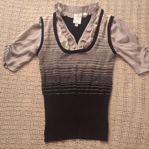 Heart Soul Elegant Black and Gray 2 In 1 top Vest Women's Top Size S
